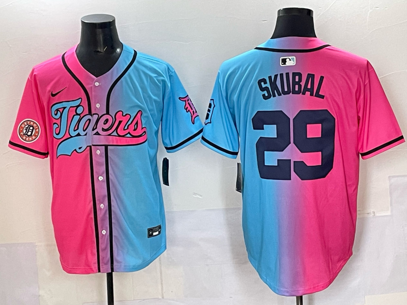 Men 2025 Detroit Tigers #29 Skubal Blue pink Game Nike MLB Jersey style 035->detroit tigers->MLB Jersey
